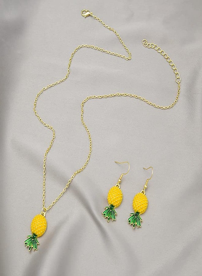 POYAMUSE Lovely Tropical Fruits Jewelry Set, Pineapple Necklace Earrings Set for Tropical Destination Trip Jewelry Gift-pineapple - Image 2